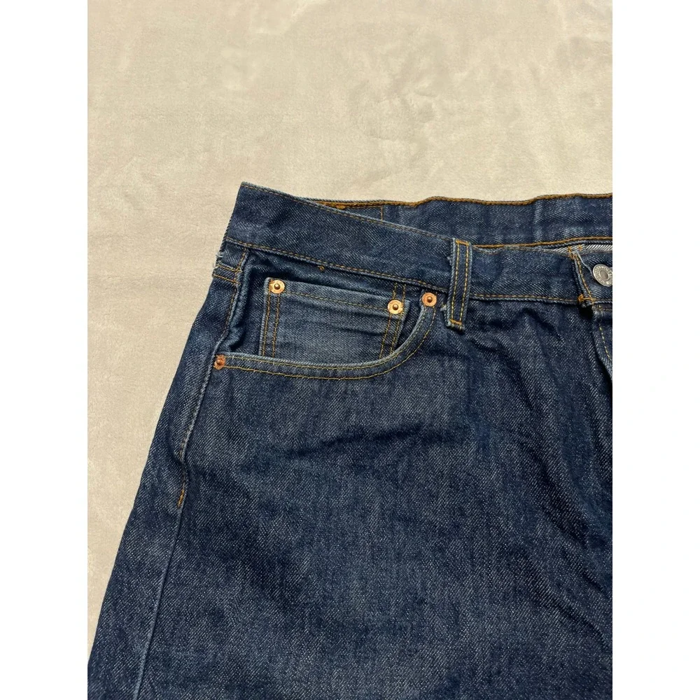 Levis 501 Original Fit Jeans Mens 38x32 Dark Blue Denim Button Fly Straight Leg
